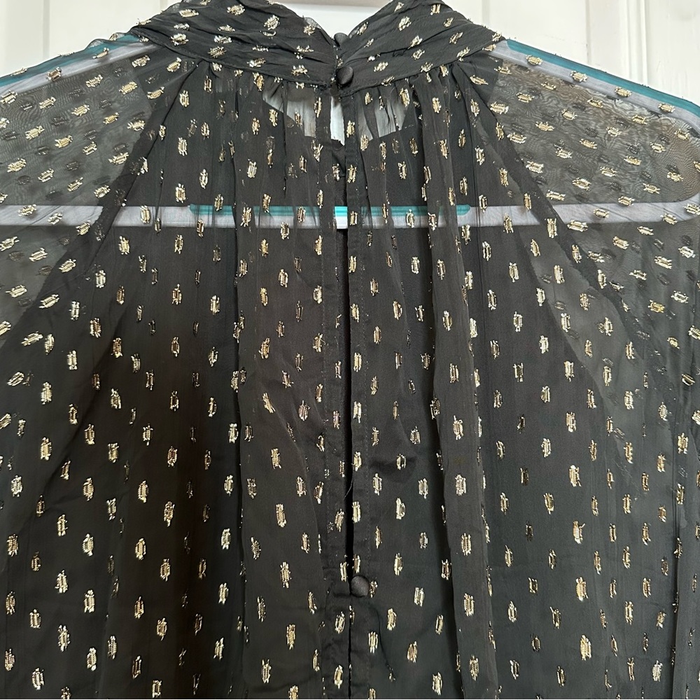 ASOS Maternity High Neck Long Sleeve Black/Gold Metallic Chiffon Mini Dress NWOT - Picture 7 of 15